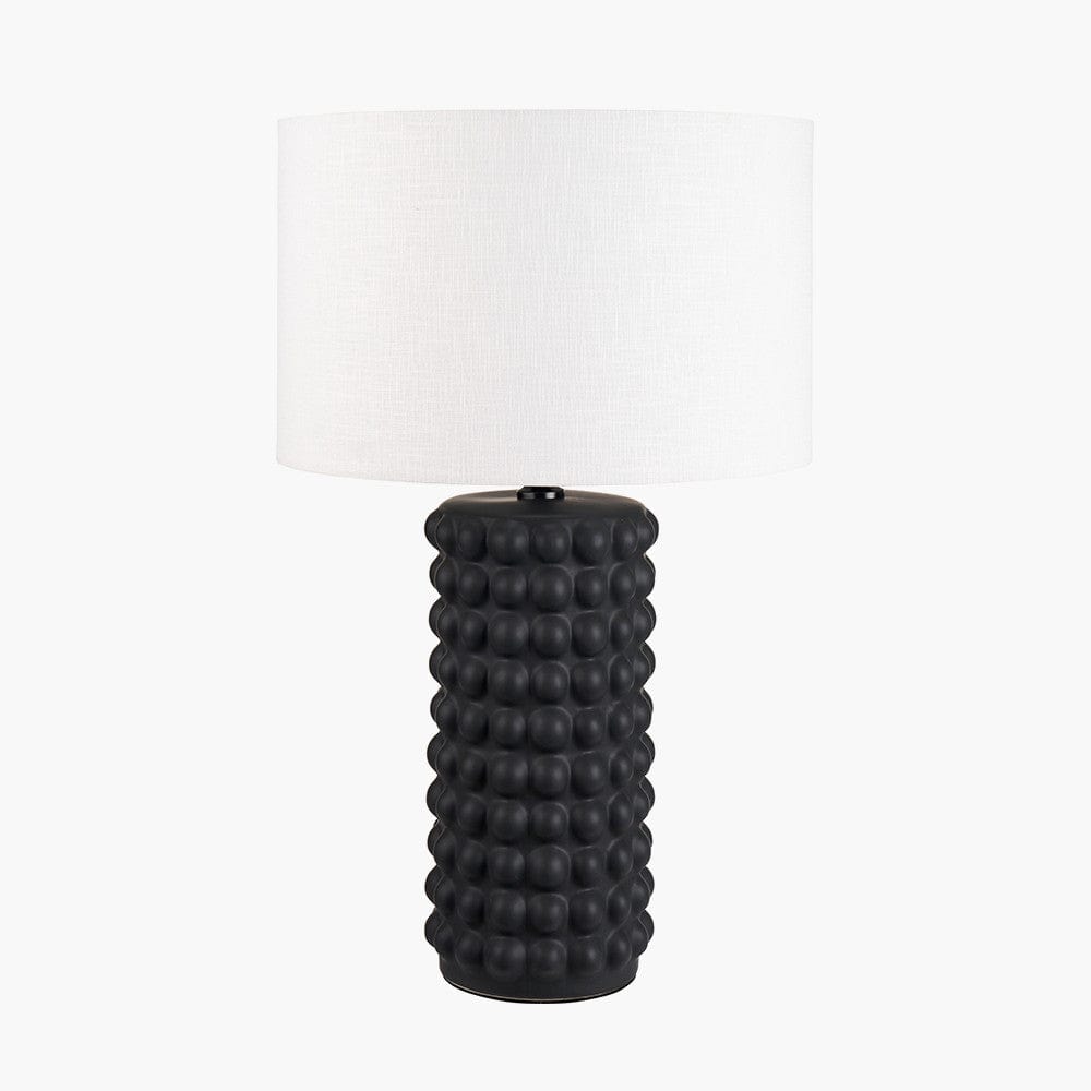 Pacific Lifestyle Lighting Sohan Black Bobbled Ceramic Tall Table Lamp Base with Lino 40cm White Self Lined Linen Cylinder Lampshade House of Isabella UK