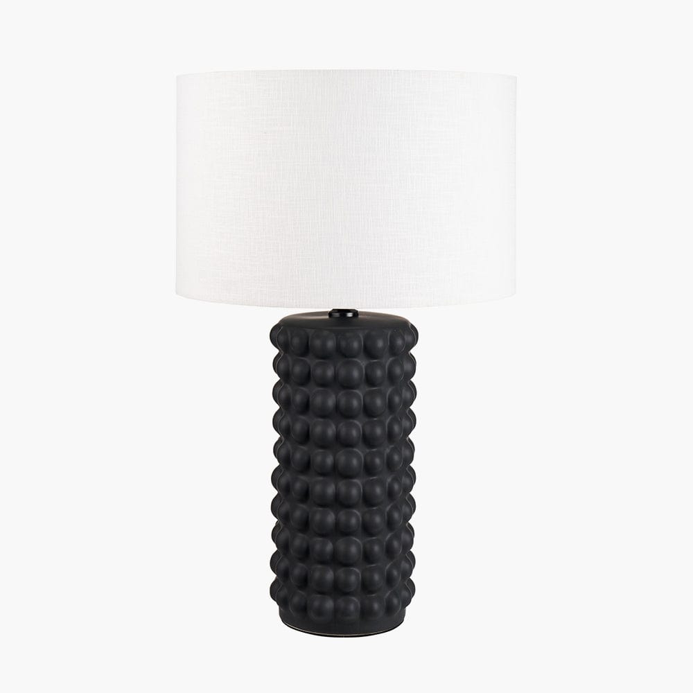Sohan Black Bobbled Ceramic Tall Table Lamp Base with Lino 40cm White Self Lined Linen Drum Shade.