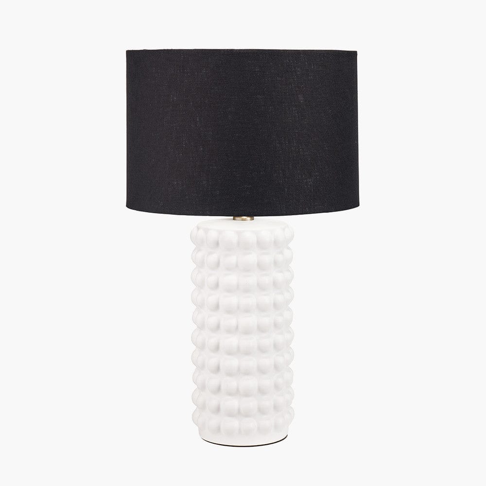 Pacific Lifestyle Lighting Sohan White Bobbled Ceramic Tall Table Lamp Base with Lino 40cm Black Self Lined Linen Cylinder Lampshade House of Isabella UK