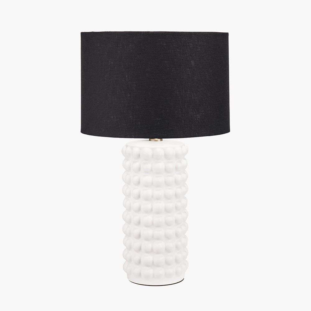 Sohan White Bobbled Ceramic Tall Table Lamp Base with Lino 40cm Black Self Lined Linen Drum Shade.