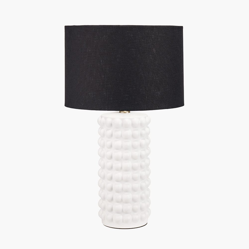 Pacific Lifestyle Lighting Sohan White Bobbled Ceramic Tall Table Lamp Base with Lino 40cm Black Self Lined Linen Drum Shade House of Isabella UK