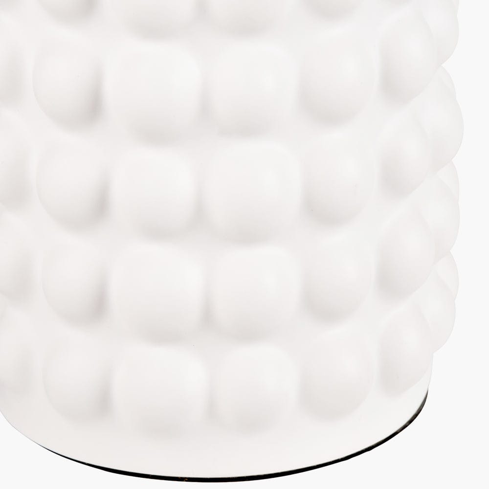 Sohan White Bobbled Ceramic Tall Table Lamp Base with Lino 40cm Black Self Lined Linen Drum Shade.