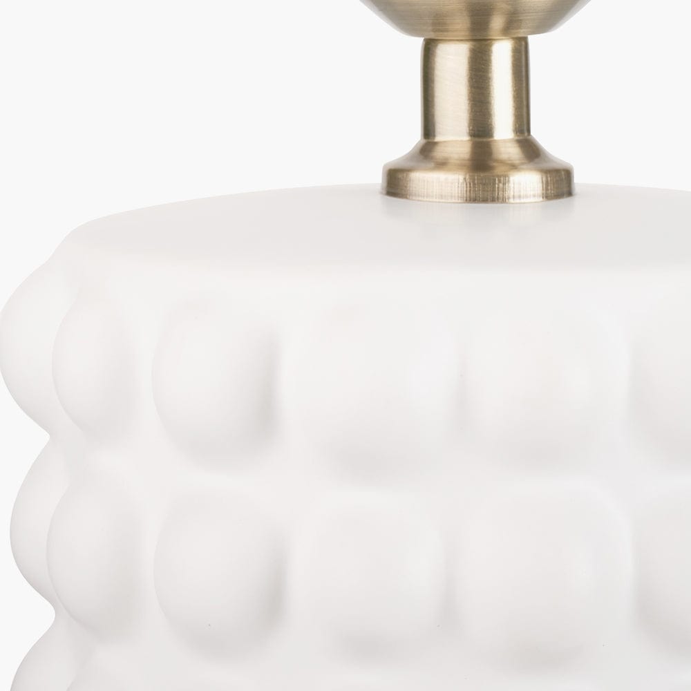 Sohan White Bobbled Ceramic Tall Table Lamp Base with Lino 40cm Black Self Lined Linen Drum Shade.