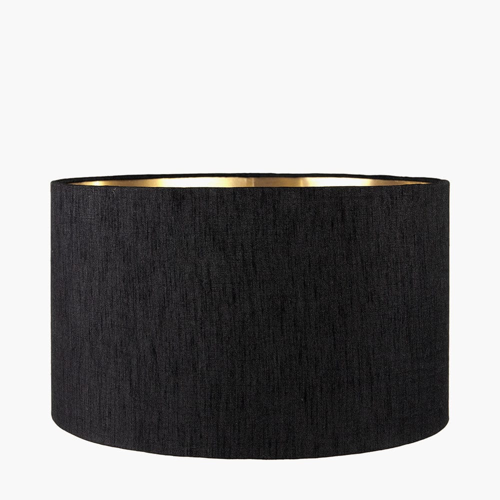 Pacific Lifestyle Lighting Stellan 35cm Black Slubbed Silk Mix Gold Lined Cylinder Lampshade House of Isabella UK