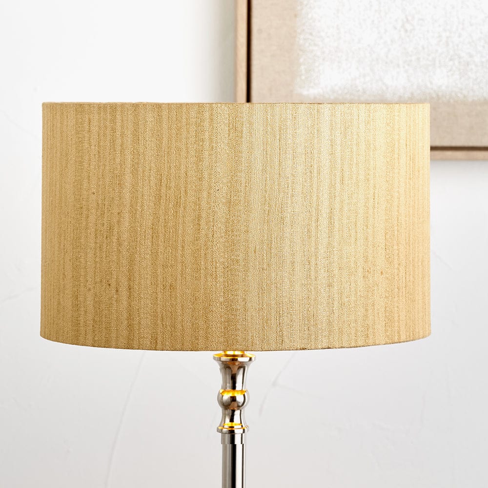 Stellan 35cm Gold Slubbed Silk Mix Gold Lined Cylinder Lampshade.