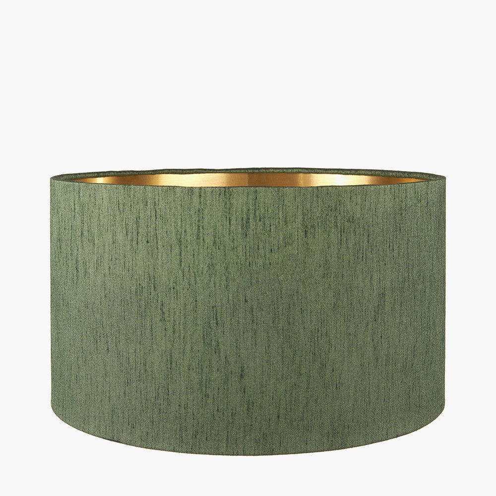 Stellan 35cm Green Slubbed Silk Mix Gold Lined Cylinder Lampshade.