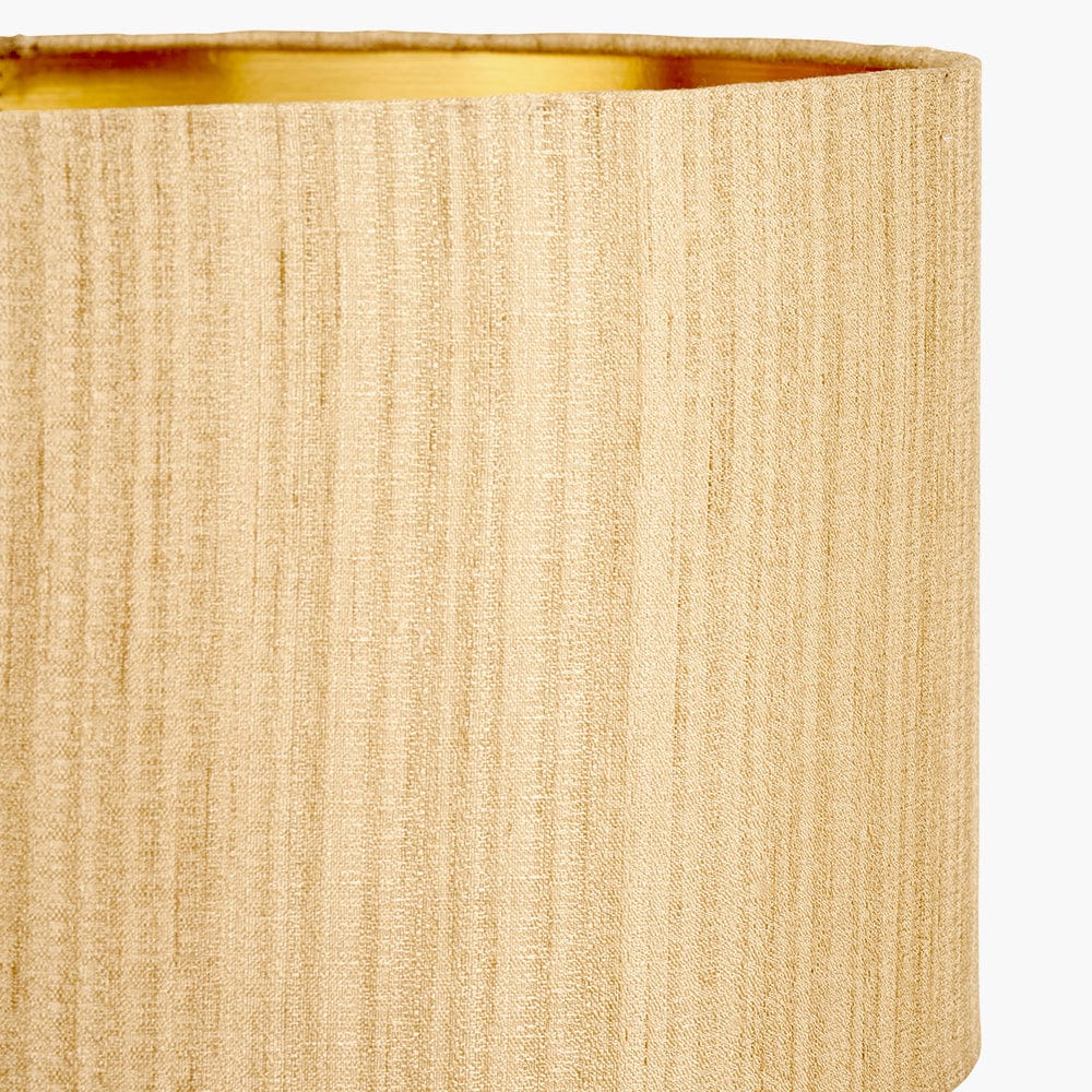 Stellan 40cm Gold Slubbed Silk Mix Gold Lined Cylinder Lampshade.