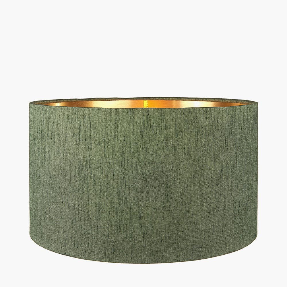 Stellan 40cm Green Slubbed Silk Mix Gold Lined Cylinder Lampshade.