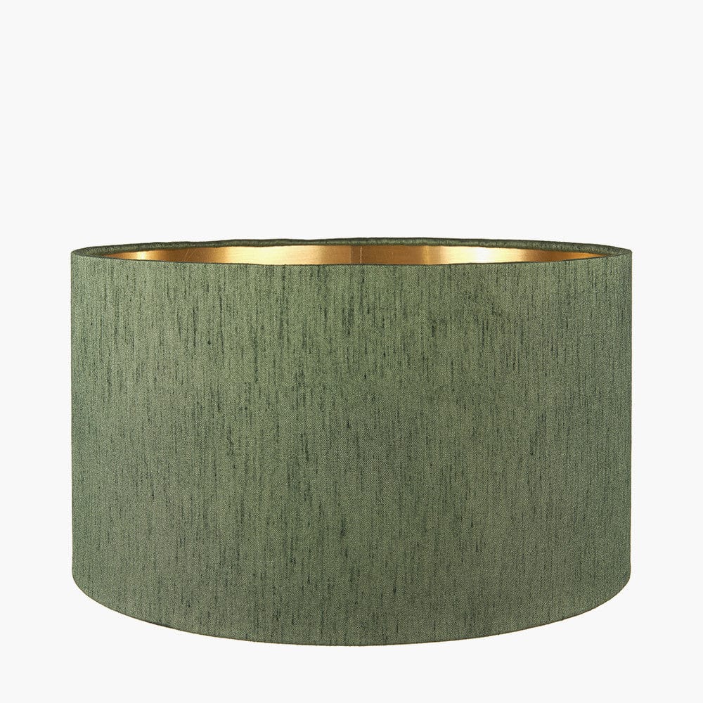 Stellan 40cm Green Slubbed Silk Mix Gold Lined Cylinder Lampshade.