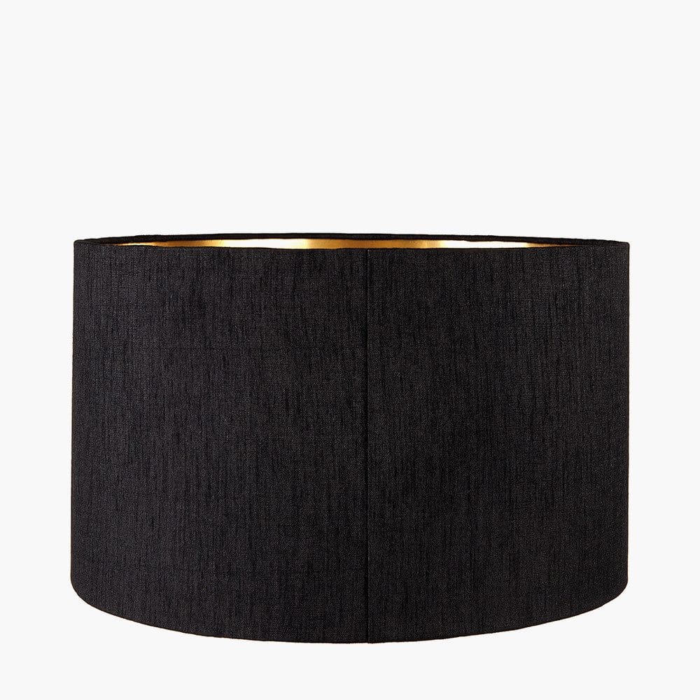 Pacific Lifestyle Lighting Stellan 45cm Black Slubbed Faux Silk Gold Lined Cylinder Lampshade House of Isabella UK