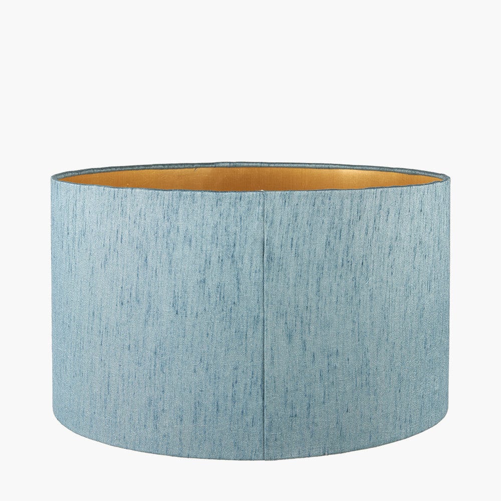Stellan 45cm Duck Egg Slubbed Silk Mix Gold Lined Cylinder Lampshade.