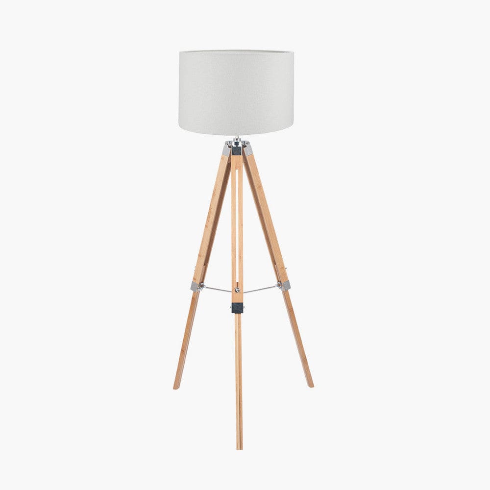 Pacific Lifestyle Lighting Sumba Bamboo Tripod Floor Lamp Base with Lino 40cm White Self Lined Linen Cylinder Lampshade House of Isabella UK