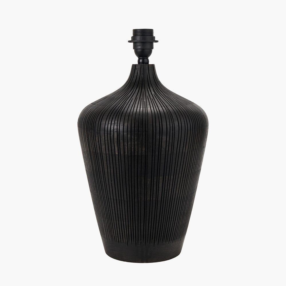 Taika Antique Black Textured Wood Table Lamp Base with Lino 40cm White Self Lined Linen Cylinder Lampshade.