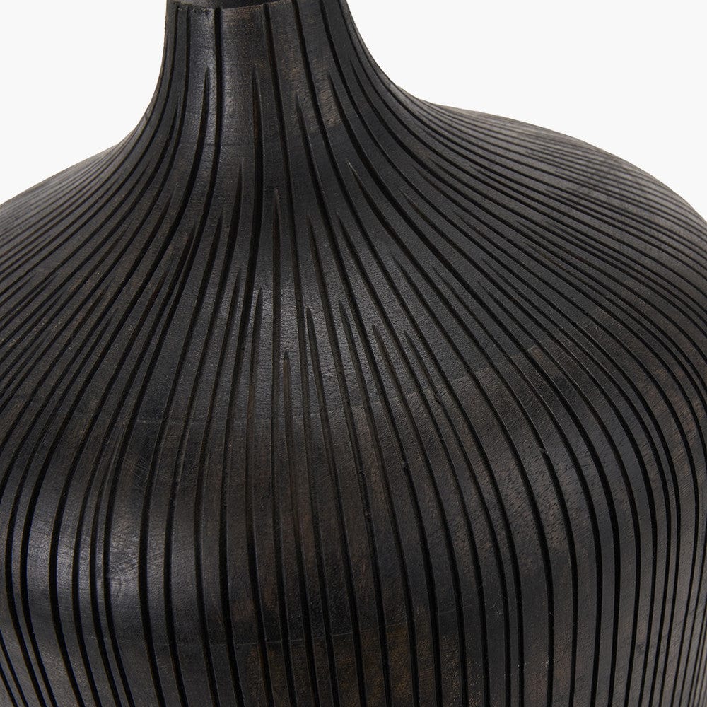 Taika Antique Black Textured Wood Table Lamp.