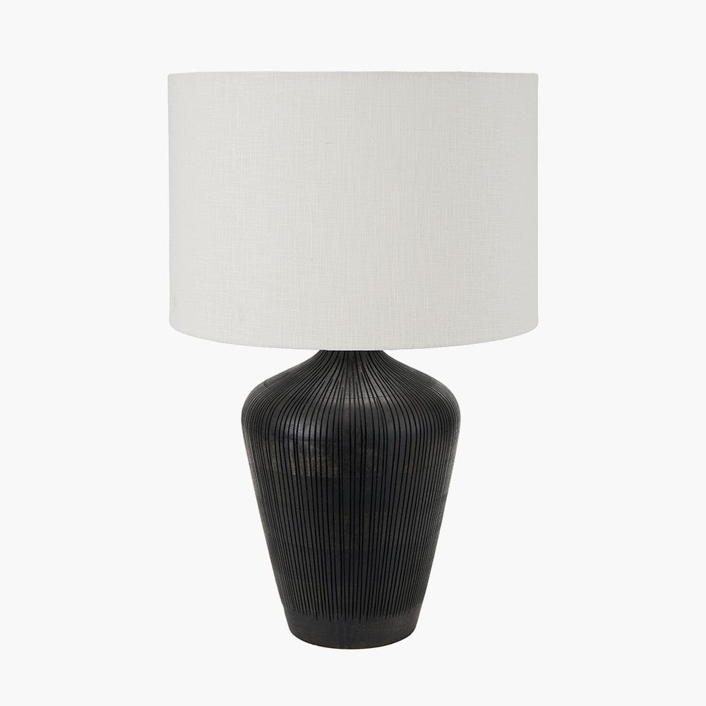 Taika Antique Black Textured Wood Table Lamp.