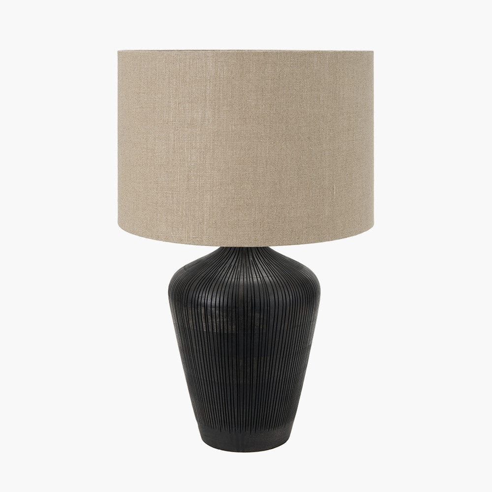 Taika Antique Black Textured Wood Table Lamp.