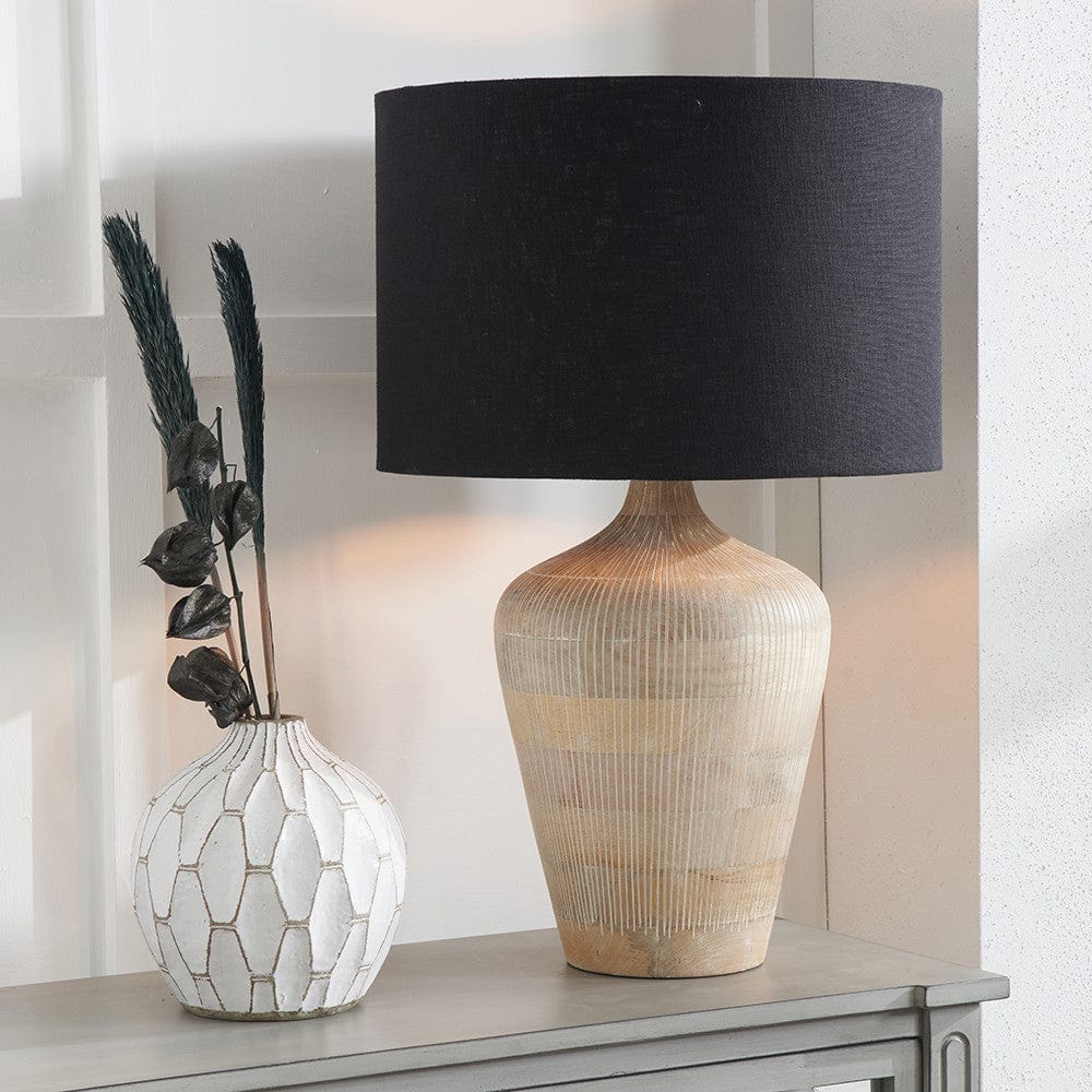 Taika White Wash Textured Wood Table Lamp.