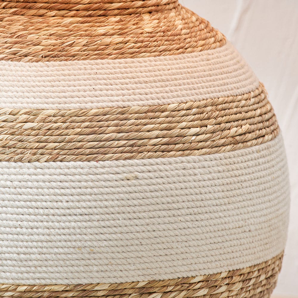 Talalla Cream and Natural  Sea Grass Round Table Lamp with Edward 35cm Natural Linen Cylinder Shade.