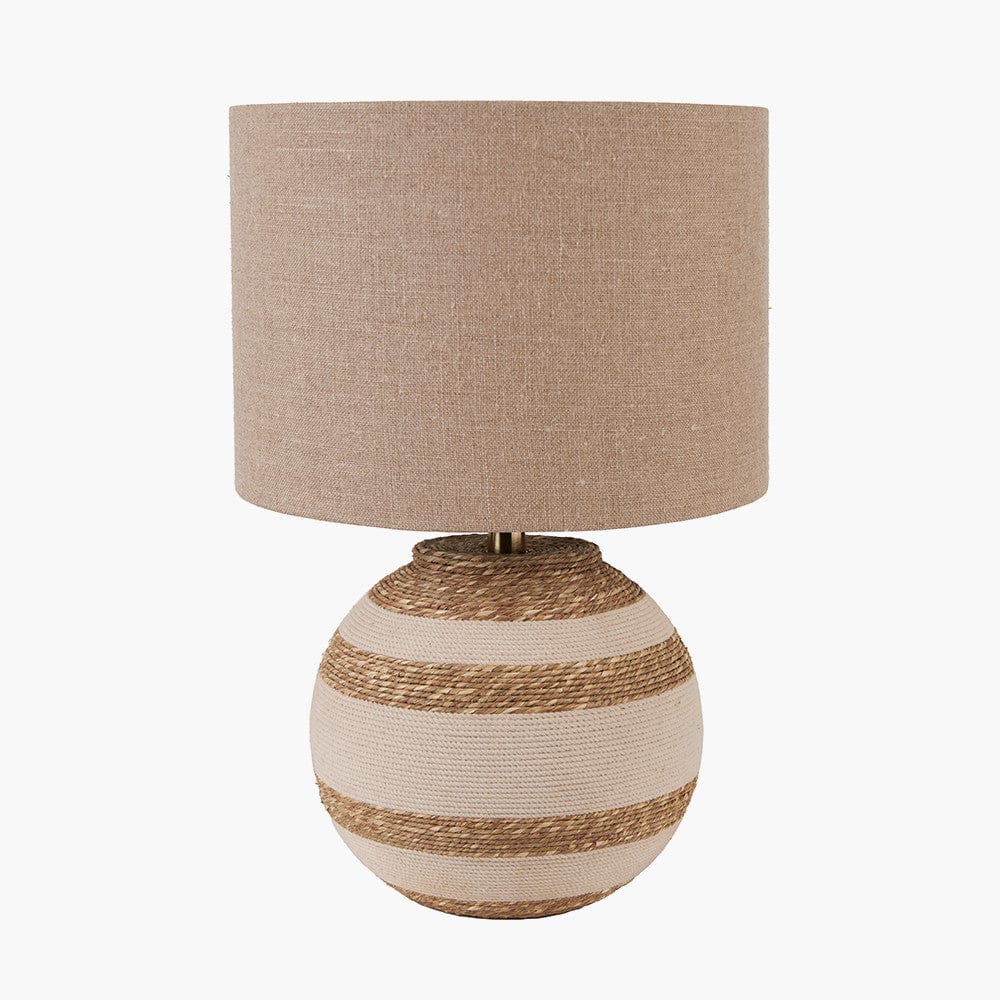 Talalla Cream and Natural  Sea Grass Round Table Lamp with Edward 35cm Natural Linen Cylinder Shade.