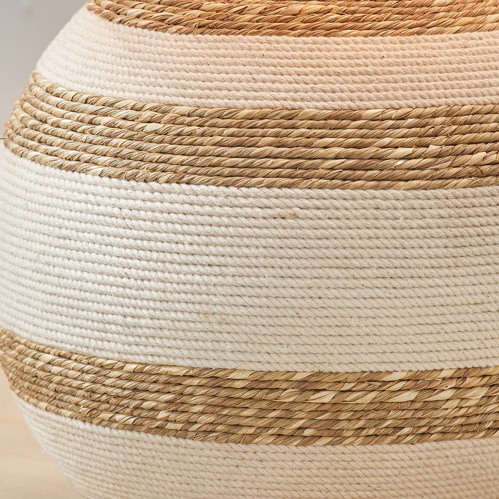 Talalla Cream and Natural  Sea Grass Round Table Lamp with Edward 35cm Natural Linen Cylinder Shade.