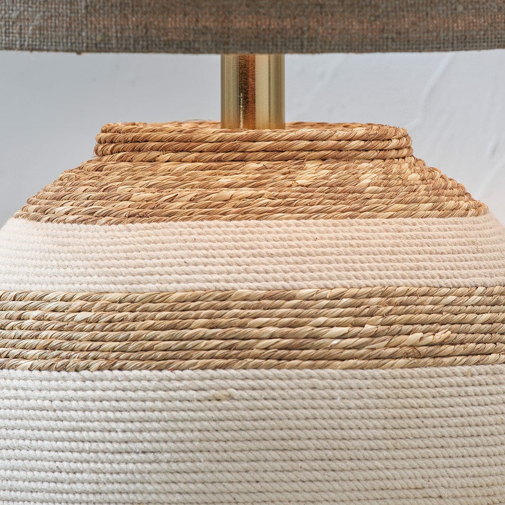 Talalla Cream and Natural  Sea Grass Round Table Lamp with Edward 35cm Natural Linen Cylinder Shade.