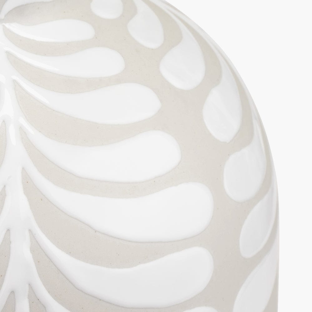 Tania Grey and White Pattern Ceramic Table Lamp Base with Lino 35cm White Self Lined Linen Drum Shade.