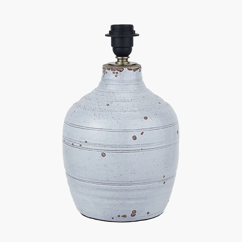 Thalia White Textured Groove Design Stoneware Table Lamp Base with Milos 35cm Natural Linen Tapered Lampshade.