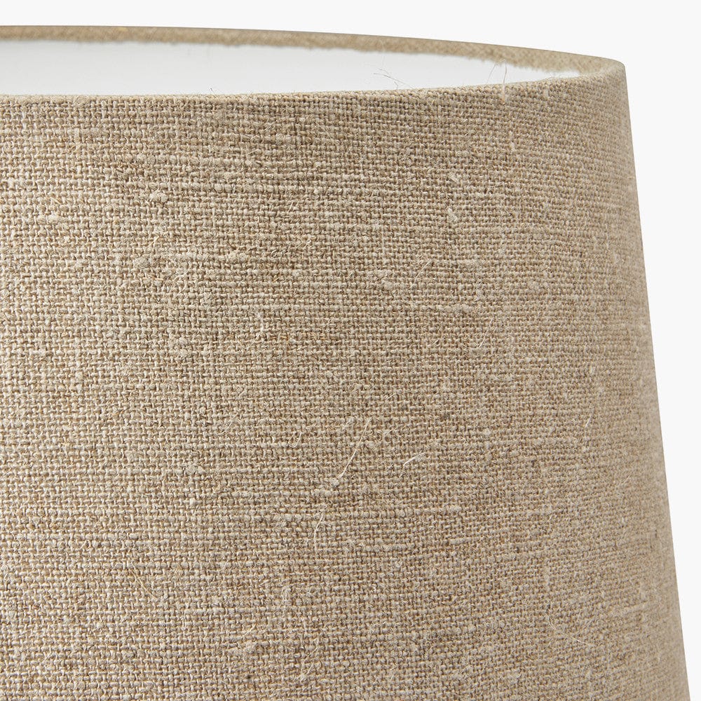 Thalia White Textured Groove Design Stoneware Table Lamp Base with Milos 35cm Natural Linen Tapered Lampshade.