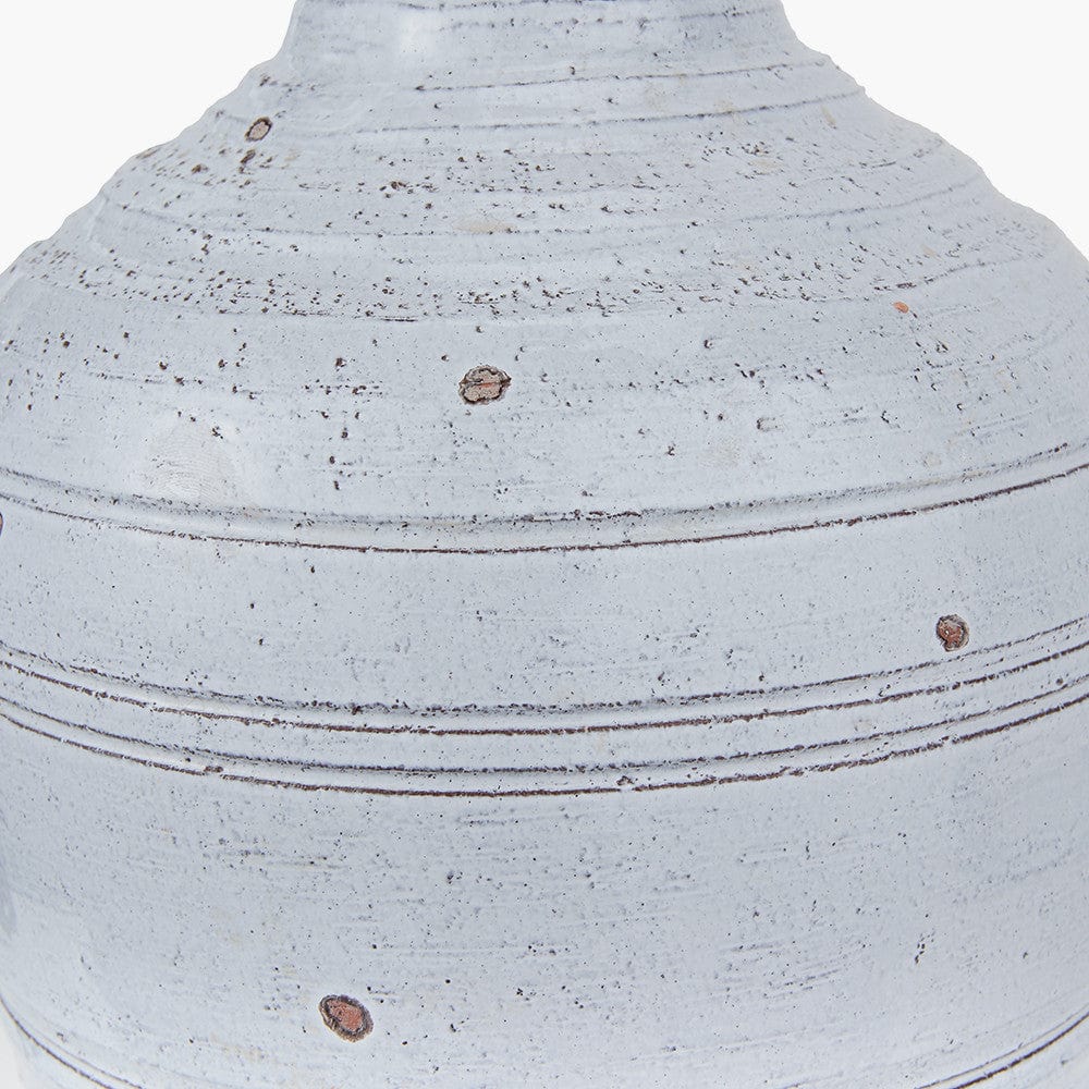 Thalia White Textured Groove Design Stoneware Table Lamp Base with Milos 35cm Natural Linen Tapered Lampshade.