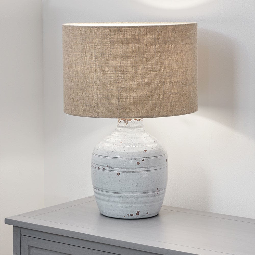Thalia White Textured Groove Design Stoneware Table Lamp.