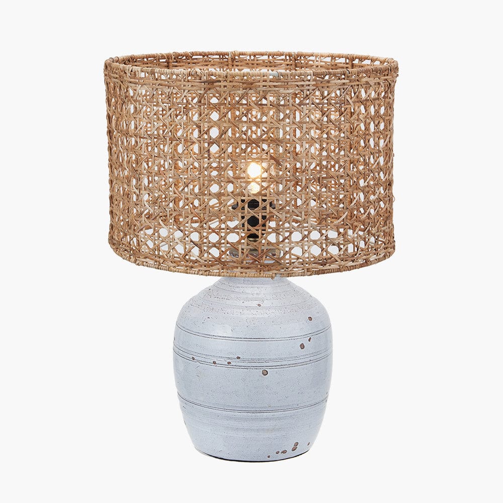 Thalia White Textured Groove Design Stoneware Table Lamp.