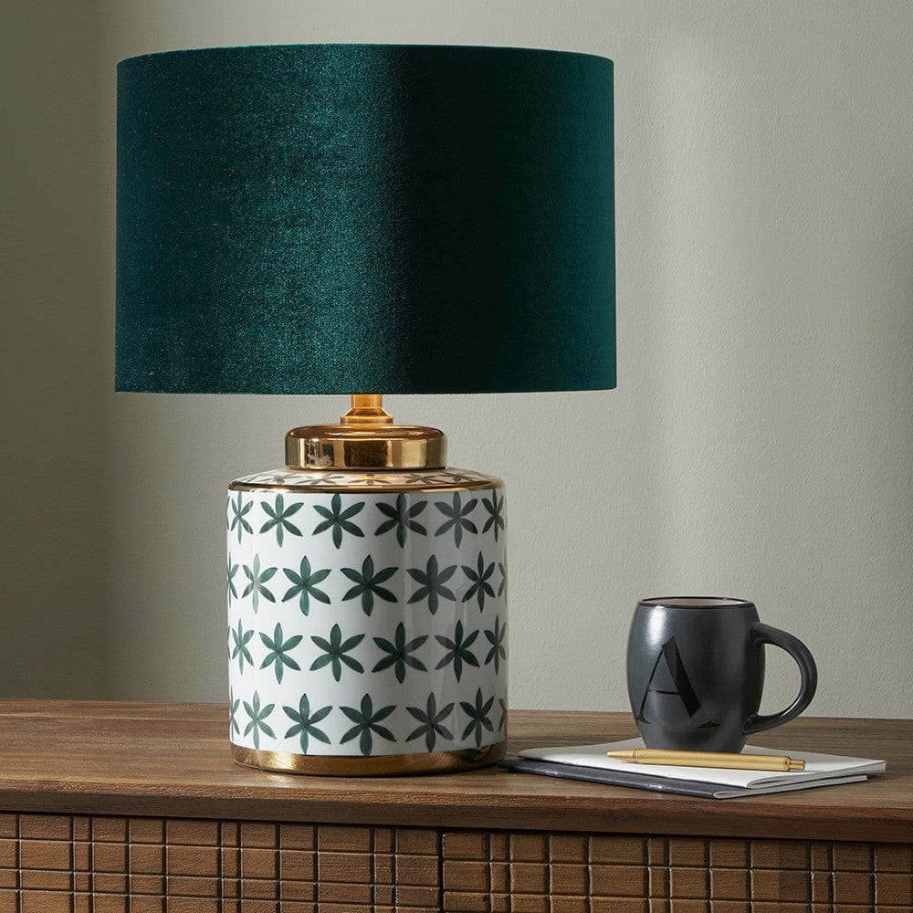 Thea Green and Gold Leaf Ceramic Table Lamp.