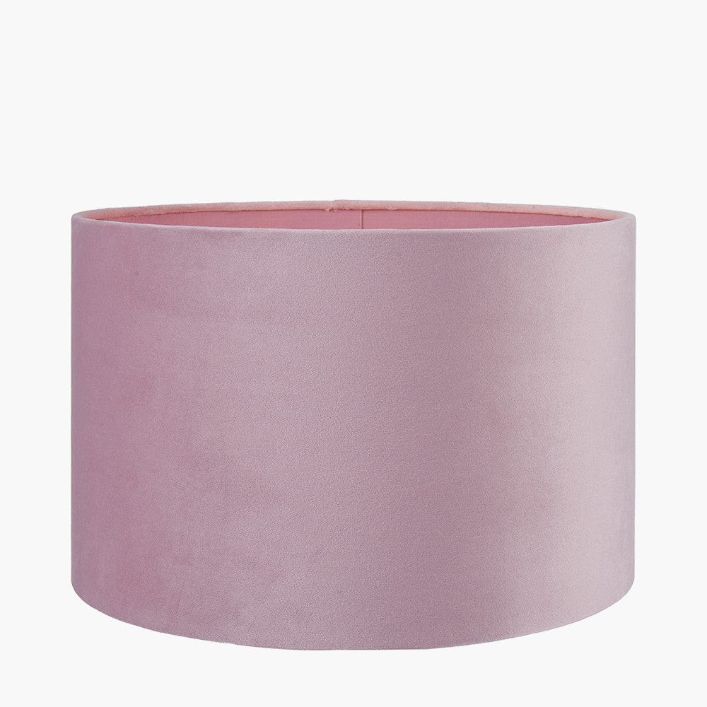 Thea Lillac and Gold Leaf Ceramic Table Lamp Base with Rene 35cm Blush Velvet Cylinder Lampshade.