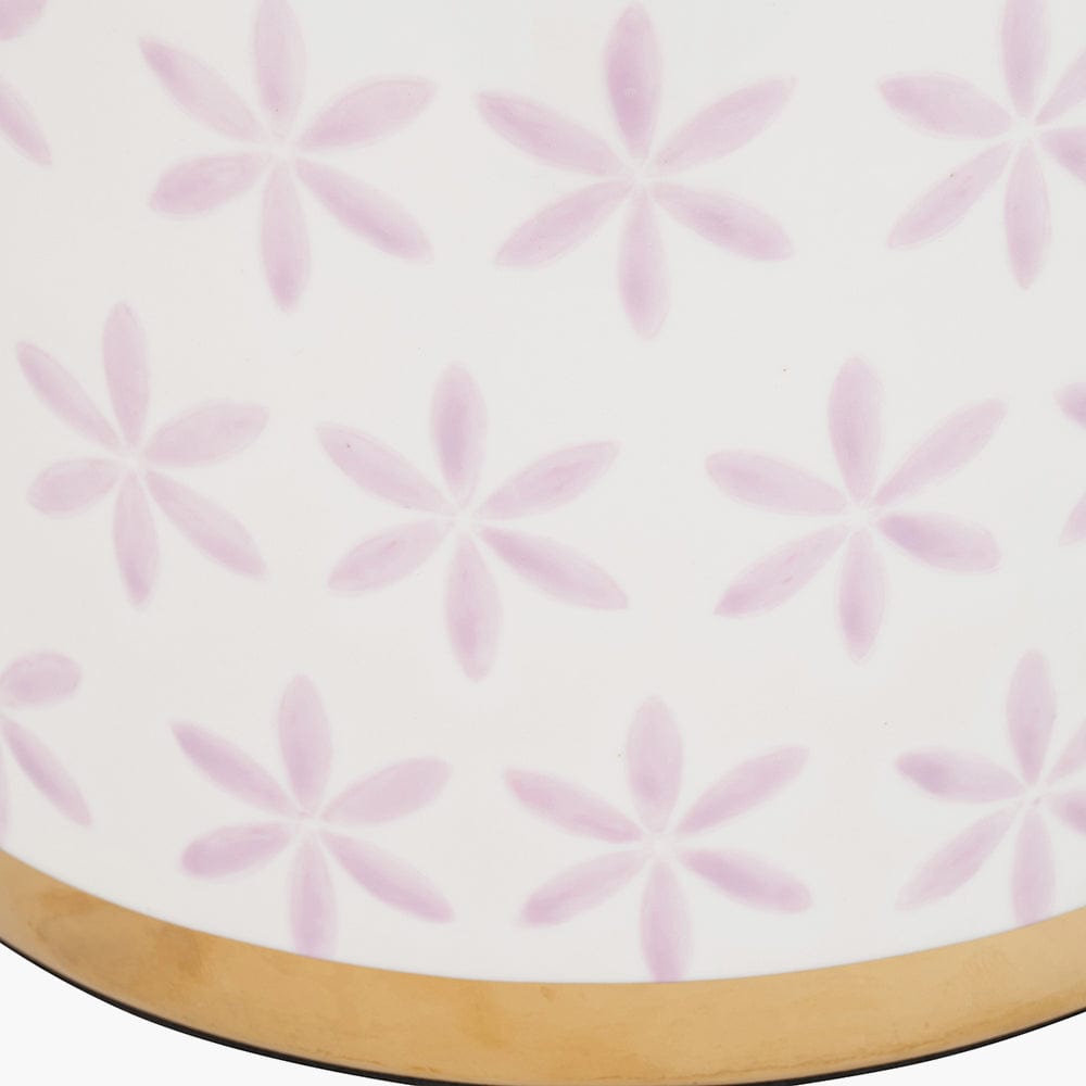 Thea Lillac and Gold Leaf Ceramic Table Lamp Base with Rene 35cm Blush Velvet Cylinder Shade.