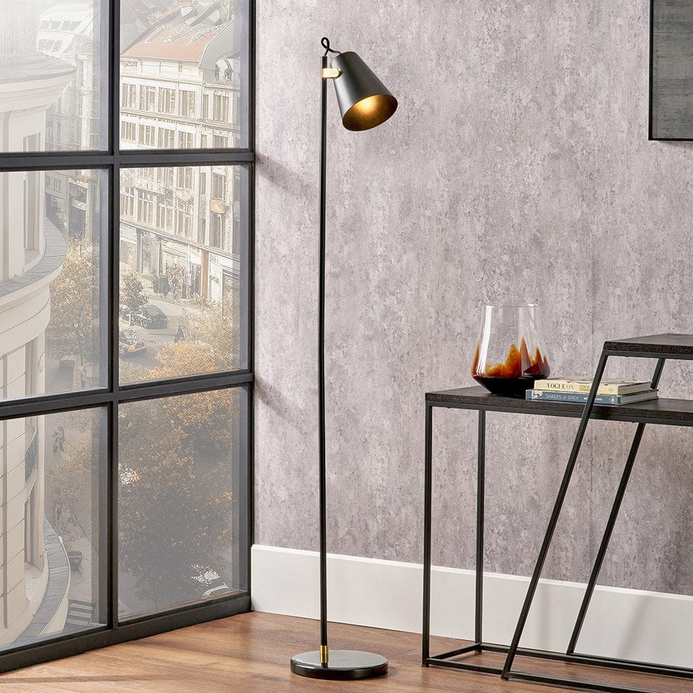Theia Black and Brushed Brass Task Floor Lamp.
