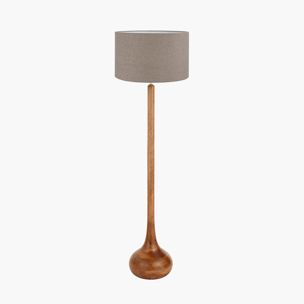 Toma Oiled Wood Tall Neck Floor Lamp Base with Edward 45cm Natural Linen Cylinder Lampshade.