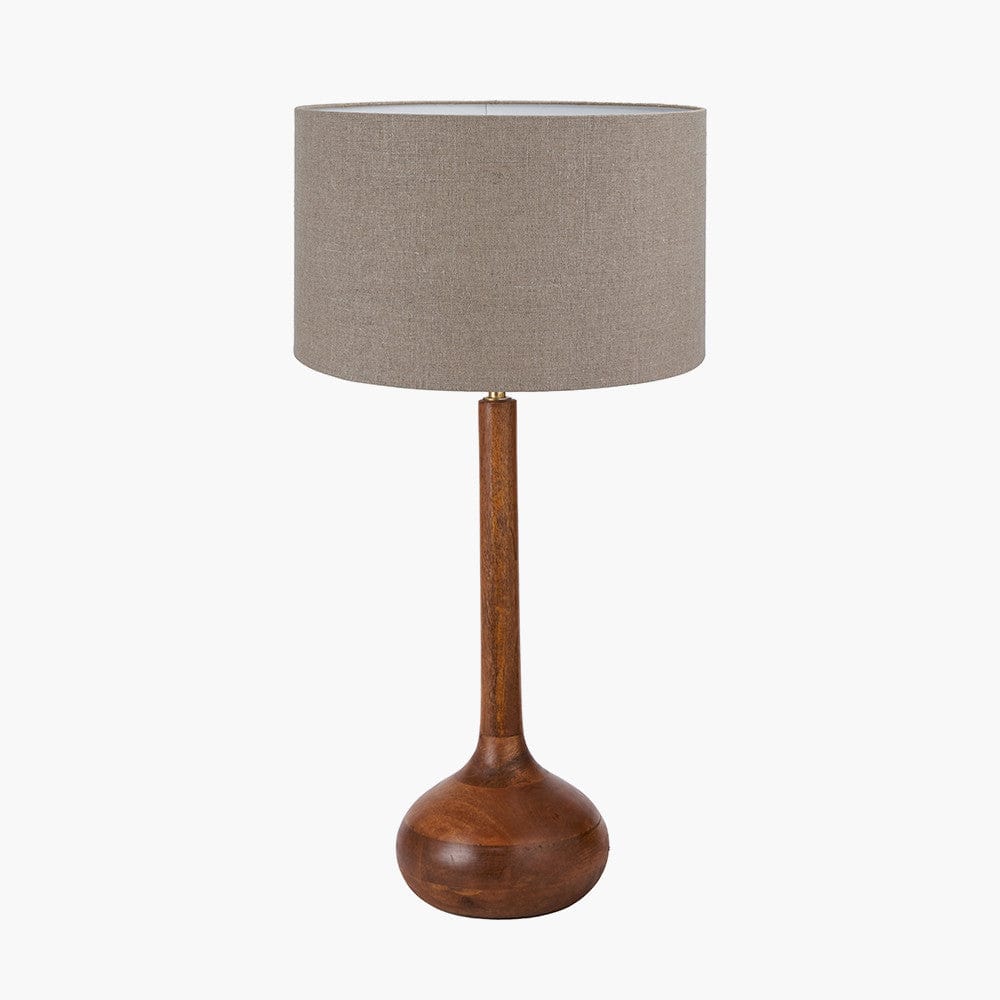 Toma Oiled Wood Tall Neck Table Lamp Base with Edward 35cm Natural Linen Cylinder Lampshade.