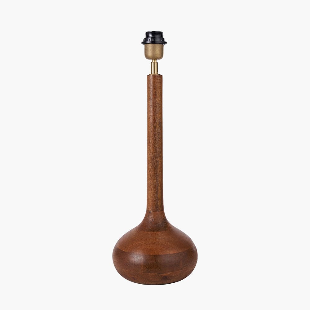 Toma Oiled Wood Tall Neck Table Lamp Base with Henry 40cm Tobacco Handloom Cylinder Lampshade.