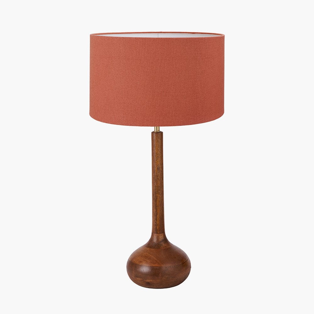 Toma Oiled Wood Tall Neck Table Lamp Base with Henry 40cm Tobacco Handloom Cylinder Lampshade.