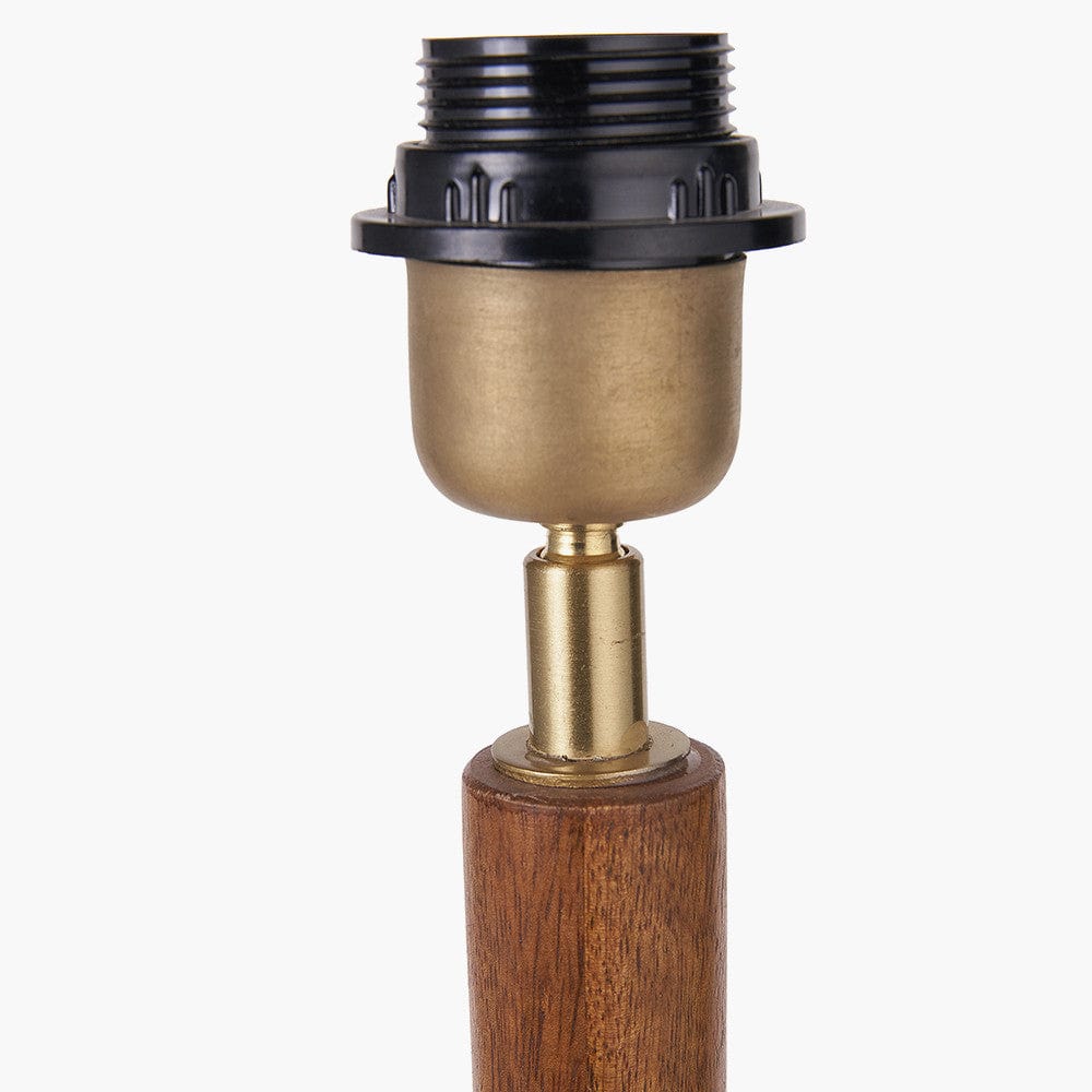 Toma Oiled Wood Tall Neck Table Lamp Base with Lino 35cm White Self Lined Linen Cylinder Lampshade.