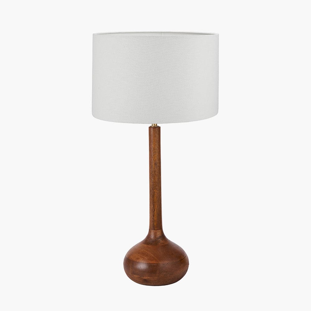 Toma Oiled Wood Tall Neck Table Lamp Base with Lino 35cm White Self Lined Linen Cylinder Lampshade.