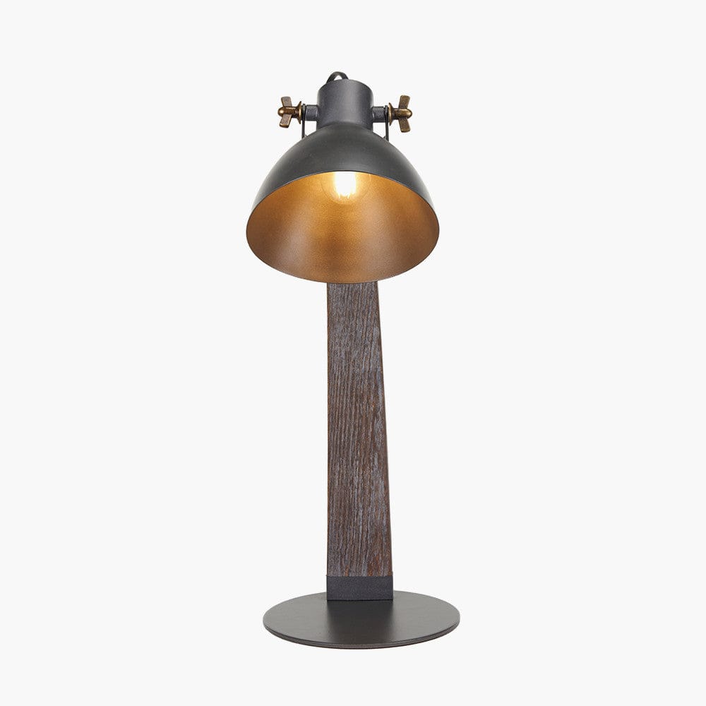 Topsham Wood & Grey Metal Curved Table Task Lamp.