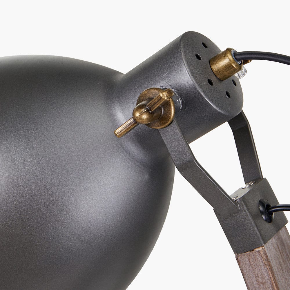 Topsham Wood & Grey Metal Curved Table Task Lamp.