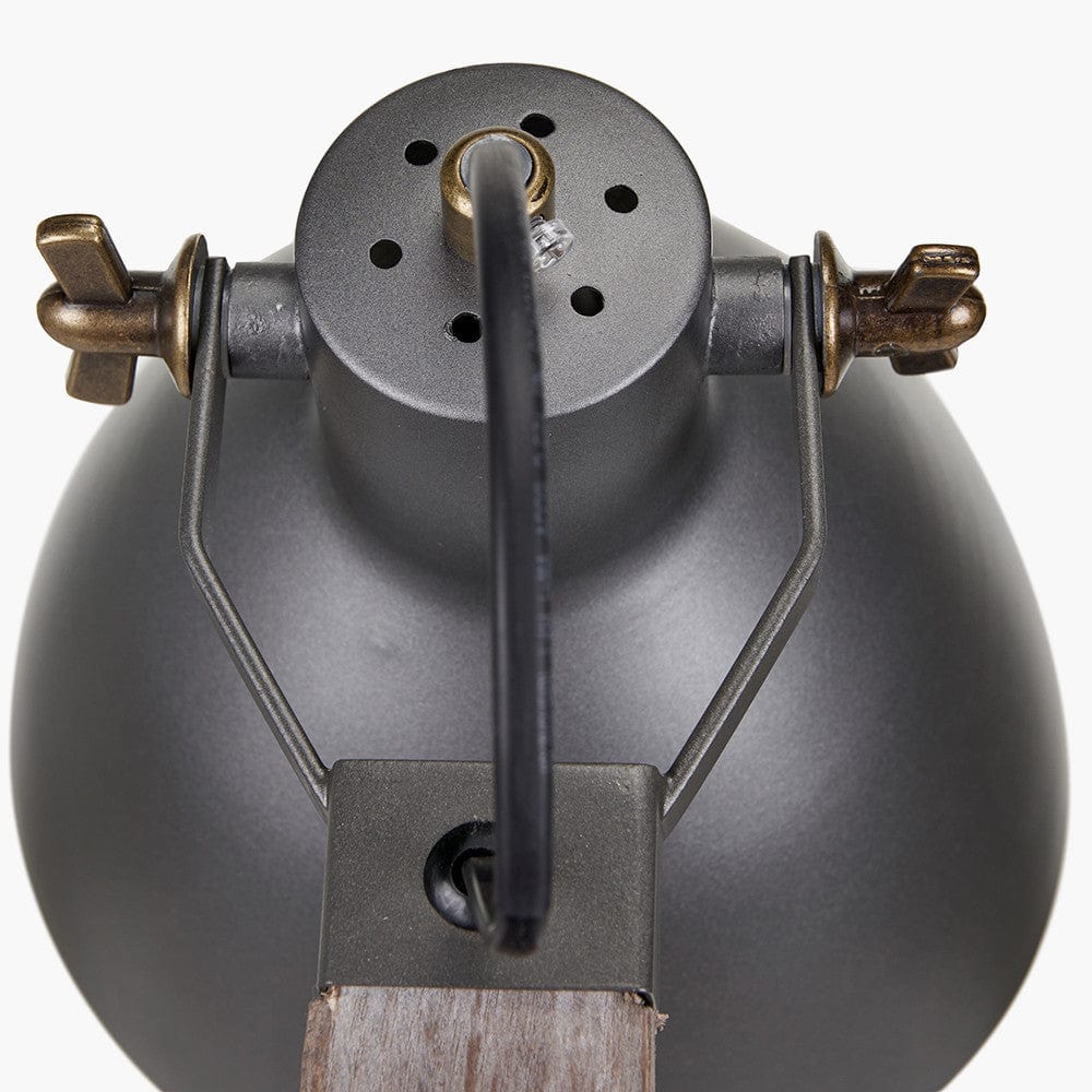 Topsham Wood & Grey Metal Curved Table Task Lamp.