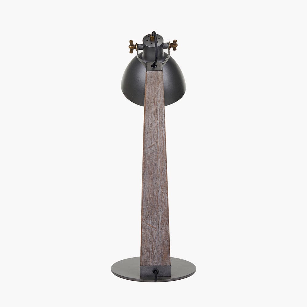 Topsham Wood & Grey Metal Curved Table Task Lamp.