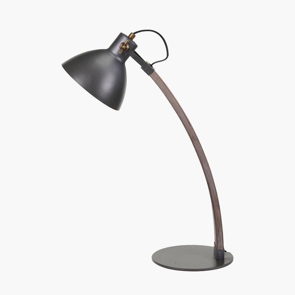 Topsham Wood & Grey Metal Curved Table Task Lamp.