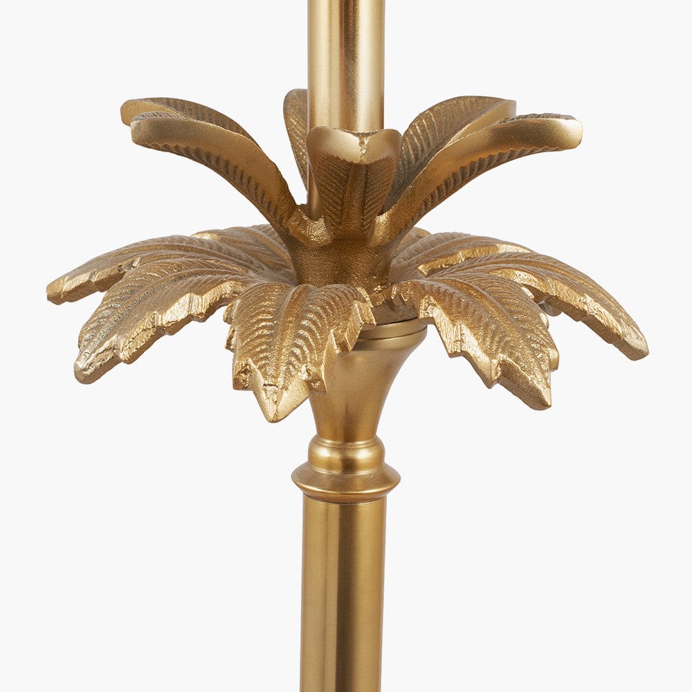Trafalgar Gold Metal Palm Tree Table Lamp Base with Henry 35cm White Handloom Cylinder Lampshade.