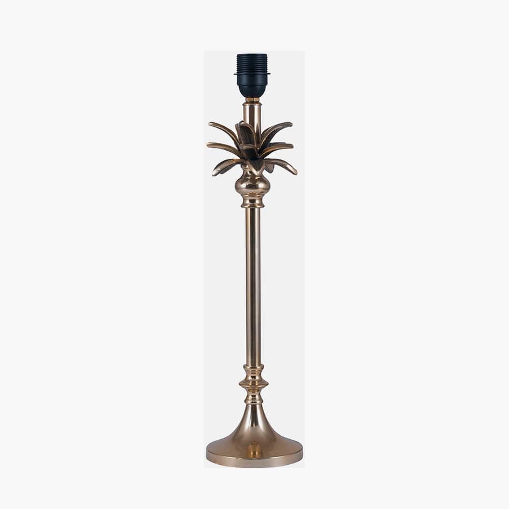 Trafalgar Gold Metal Palm Tree Table Lamp Base with Henry 35cm White Handloom Cylinder Lampshade.