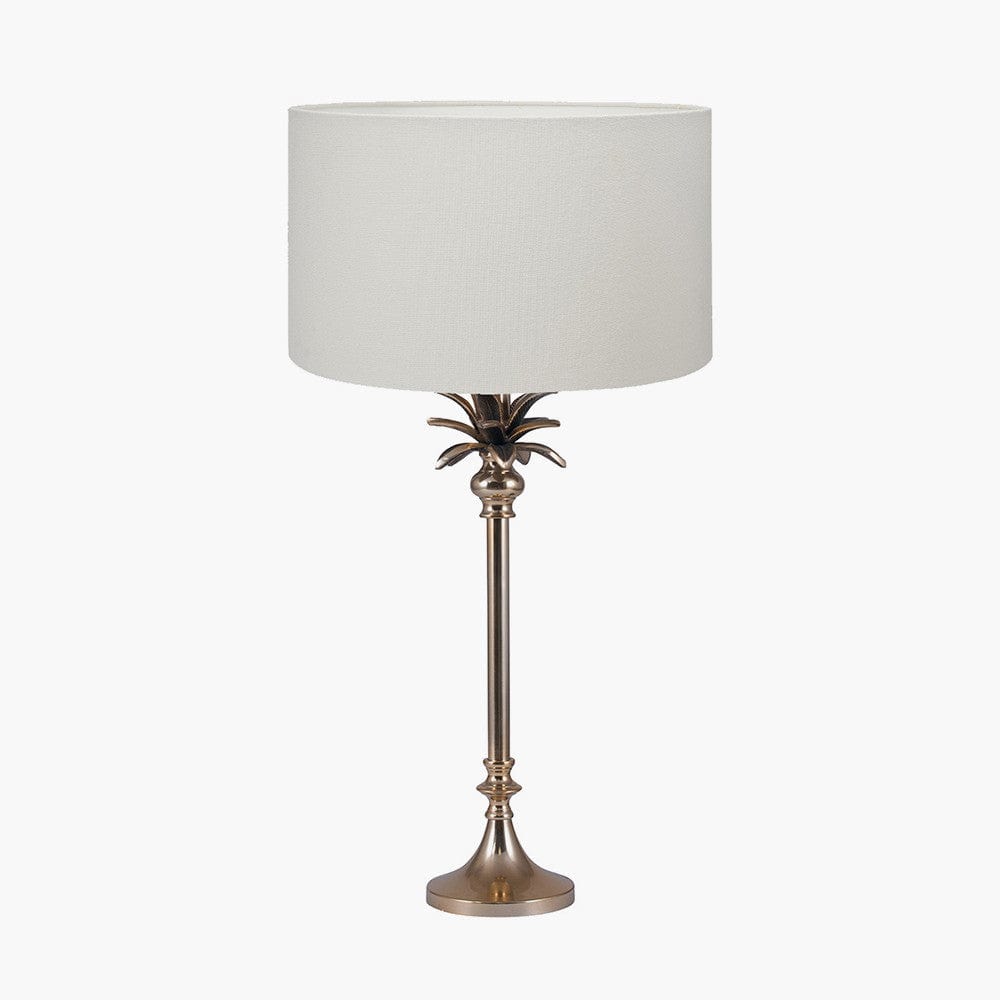 Trafalgar Gold Metal Palm Tree Table Lamp Base with Henry 35cm White Handloom Cylinder Lampshade.