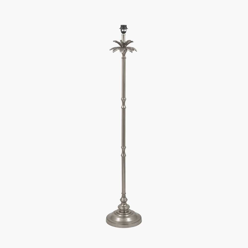 Trafalgar Nickel Metal Palm Tree Floor Lamp Base with Henry 45cm Grey Handloom Cylinder Lampshade.